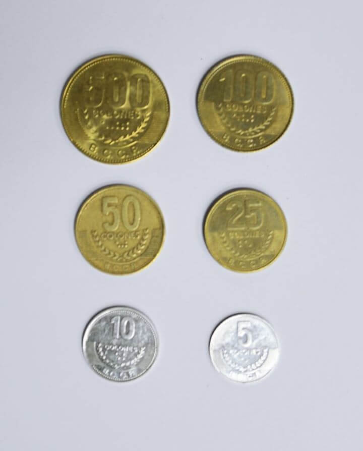 Costa Rican Currency Bills and Coins